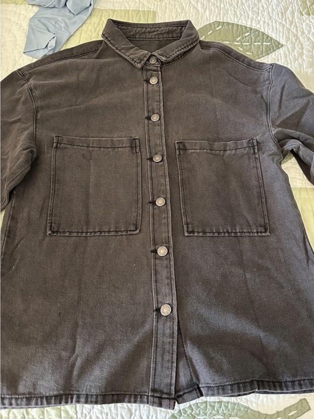 Washed Charcoal Gray Oversized Denim Shacket - Picture 9 of 9